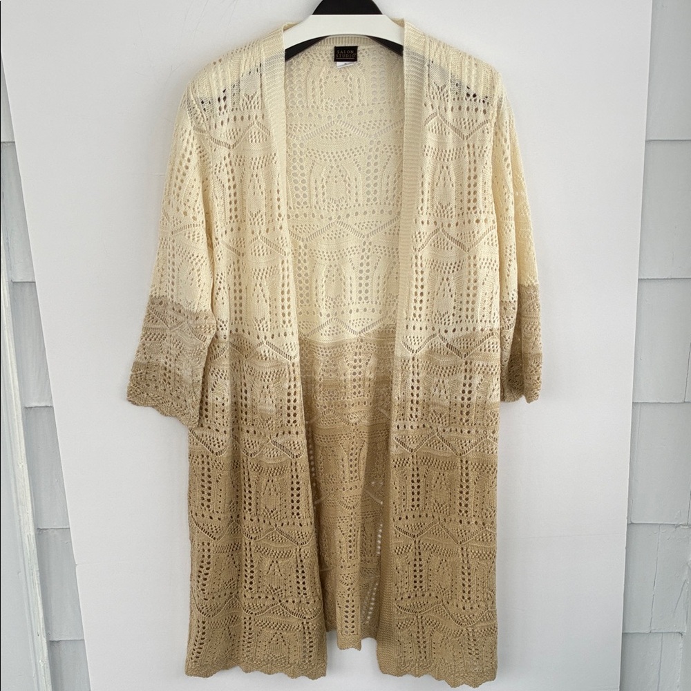 Salon Studio Beige Tan Brown Open-Front Cardigan XL